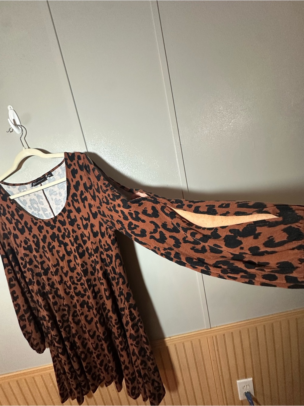 New York & Company Animal Print Long Slit Sleeve Dress Medium - Picture 2 of 6